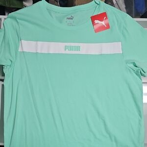 Puma Green and White Short Sleeve Tee with Stripe